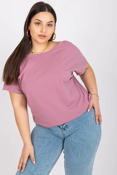 Dámské růžové růžové bavlněné tričko plus size FPrice