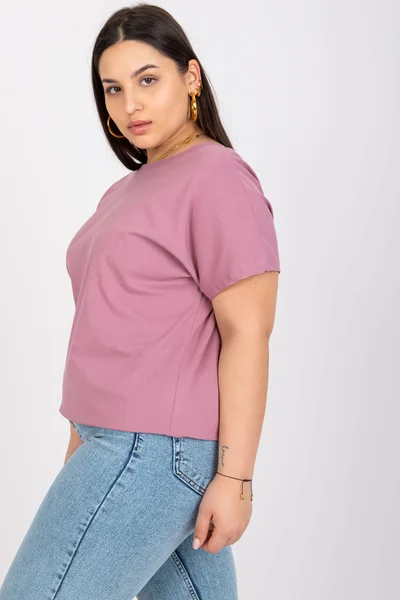 Dámské růžové růžové bavlněné tričko plus size FPrice