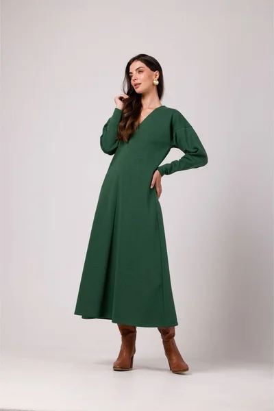 Zelené dámské šaty s dlouhými rukávy BeWear