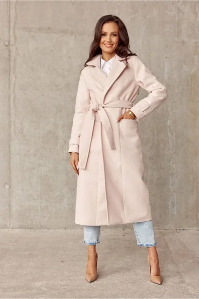 Krémový dámský kabát na zavazování Roco Fashion