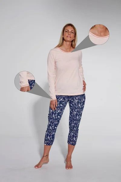 Růžovo-modré pyžamo s 3/4 kalhotami Cornette