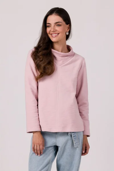 Světle růžový dámský pulovr se stojáčkem BeWear