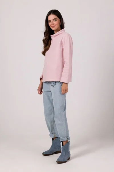 Světle růžový dámský pulovr se stojáčkem BeWear
