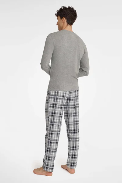 Dlouhé pánské pyžamo v šedé barvě s kostkovanými kalhotami Henderson
