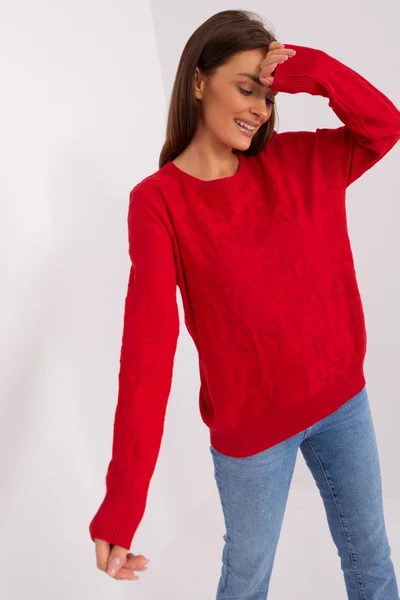 Červený dámský pulovr s kulatým výstřihem FPrice