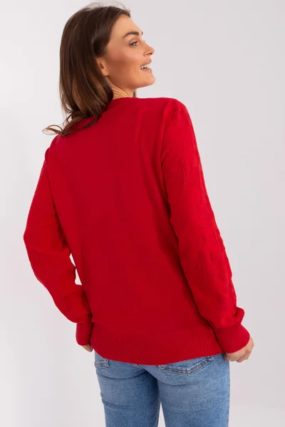 Červený dámský pulovr s kulatým výstřihem FPrice