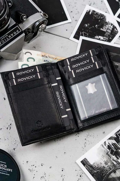 Klasická pánská černá peněženka z přírodní kůže FPrice