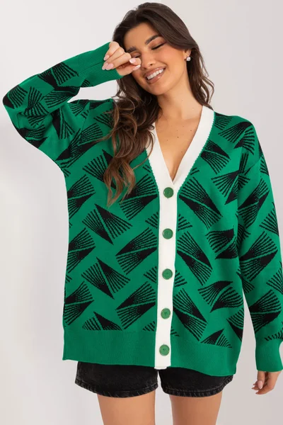 Zelený dámský propínací svetr s knoflíčky FPrice