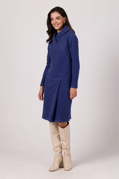 Tmavě modré dámské bavlněné šaty s límcem BeWear
