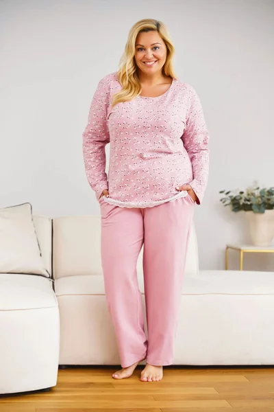 Bavlněné plus size dámské růžové pyžamo Doctornap