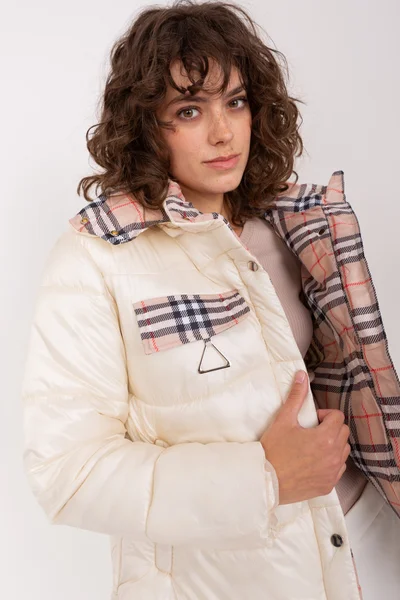 Ecru dámská bunda s kostkovanou podšívkou FPrice
