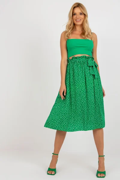 Pohodlná zelená dámská midi sukně s puntíčky FPrice