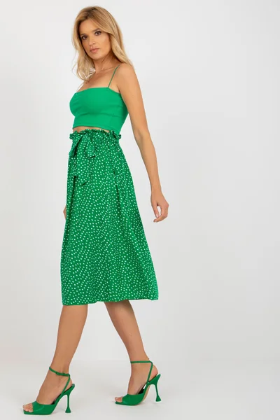 Pohodlná zelená dámská midi sukně s puntíčky FPrice
