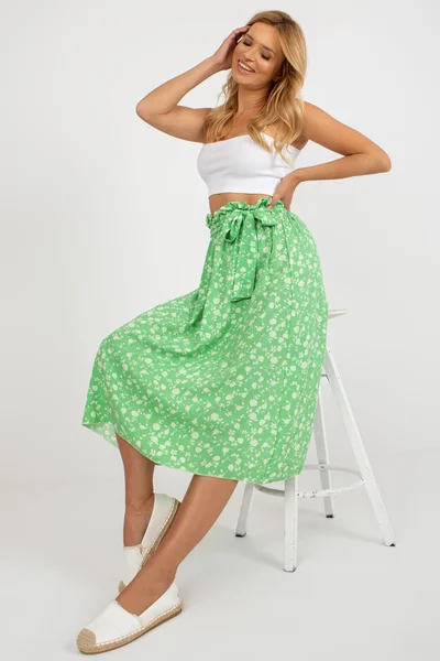 Letní zelená vzorovaná midi sukně FPrice