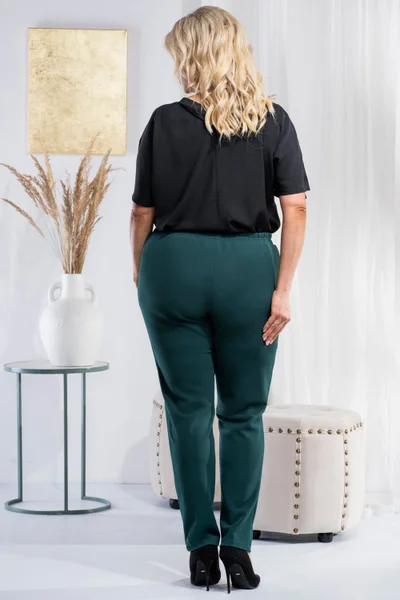 Tmavě zelené dámské kalhoty rovný střih plus size Karko