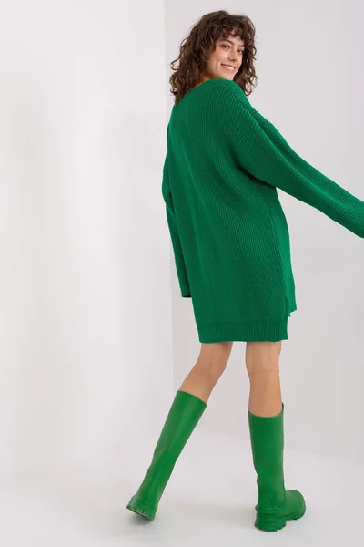 Dámské zelené úpletové mini šaty s dlouhým rukávem FPrice