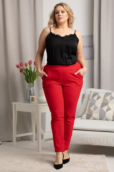 Rovné červené kalhotky pro plnoštíhlé plus size Karko