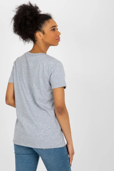 Šedé dámské tričko se srdíčkem rovný střih FPrice