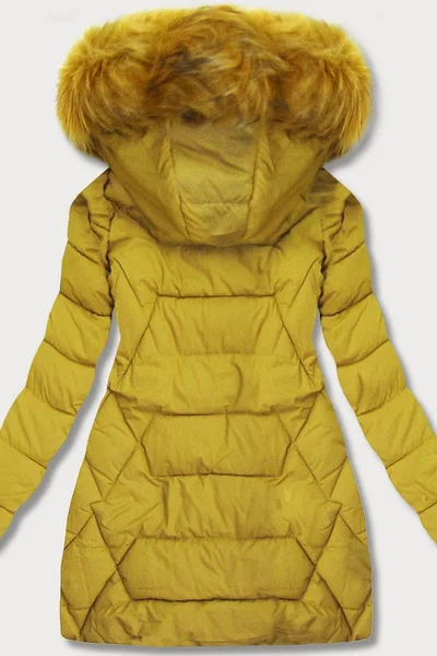 Horčičně žlutý dámský prošívaný kabát s kapucí Dianyw