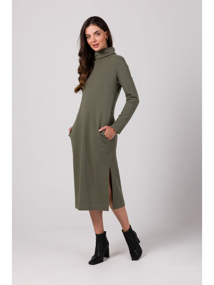 Khaki přiléhavé dámské midi šaty BeWear, EU XL i529_288231235613889677