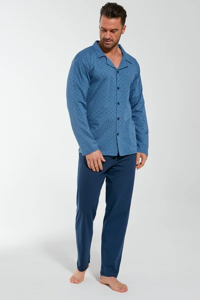 Modré pánské pyžamo s propínací košilí Cornette