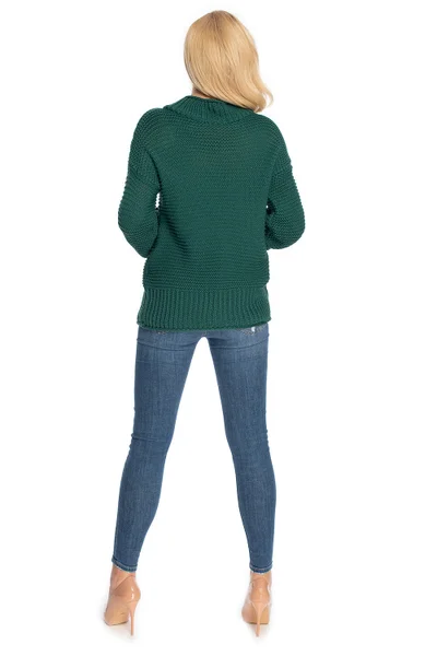 Tmavě zelený elegantní dámský pulovr se stojáčkem PeeKaBoo