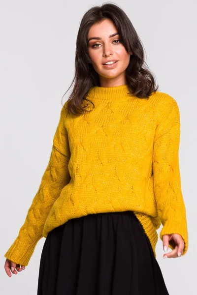 Okrově žlutý dámský pulovr s mírným stojáčkem BeWear