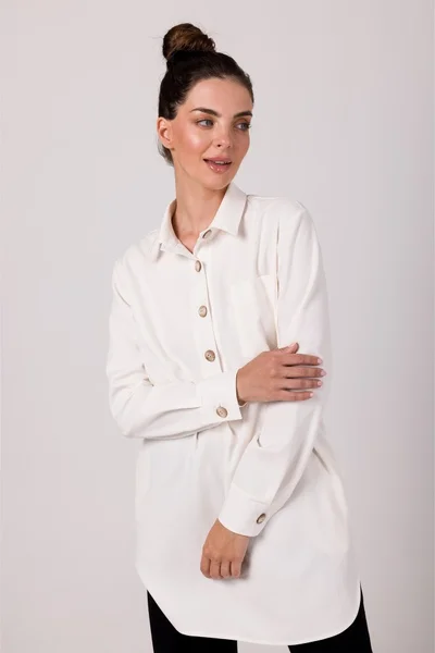 Dlouhá dámská bílá propínací tuniková košile BeWear