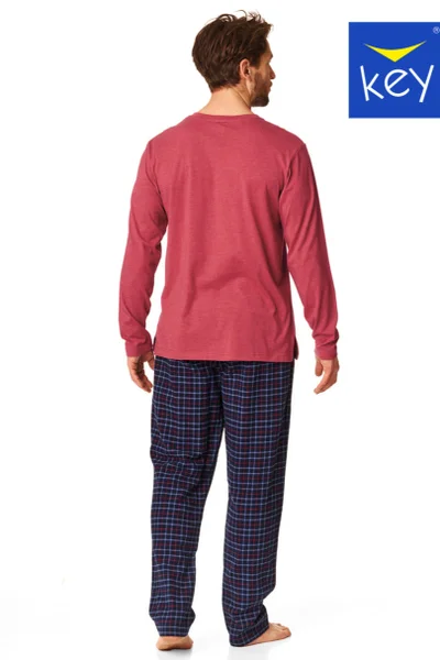 Pánské bavlněné pyžamo s vínovým tričkem Key
