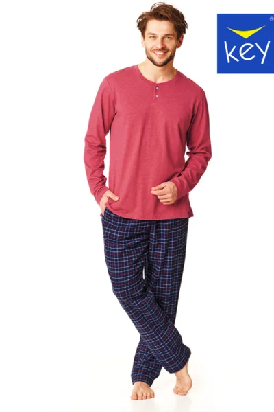 Pánské bavlněné pyžamo s vínovým tričkem Key