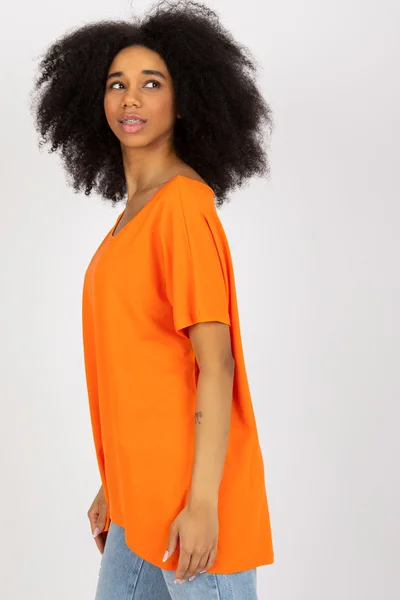 Volné oranžové dámské tričko s kulatým výstřihem FPrice