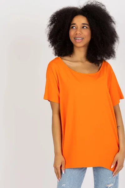 Volné oranžové dámské tričko s kulatým výstřihem FPrice