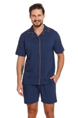 Tmavě modré krátké pánské pyžamo s propínací blůzou dn-nightwear
