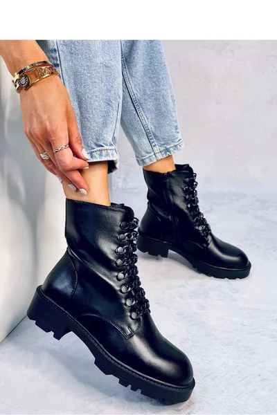 Koženkové dámské kotníčkové boty Army styl Inello