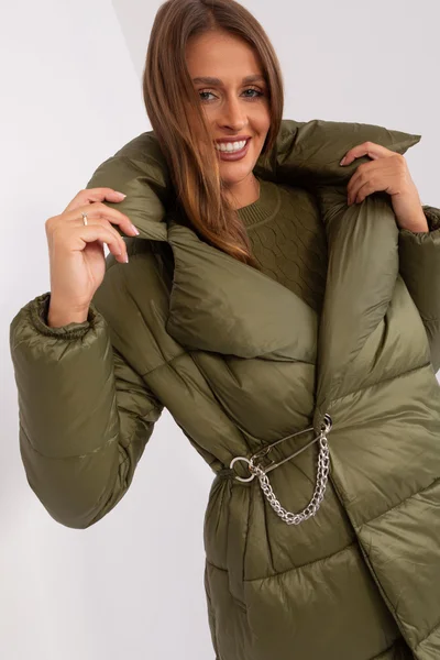 Khaki dámská delší prošívaná bunda s límcem FPrice