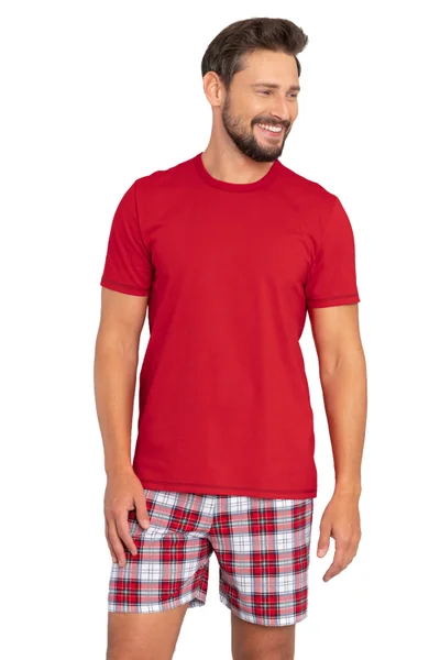 Červené pánské pyžamo s kostkovanými šortkami Italian Fashion