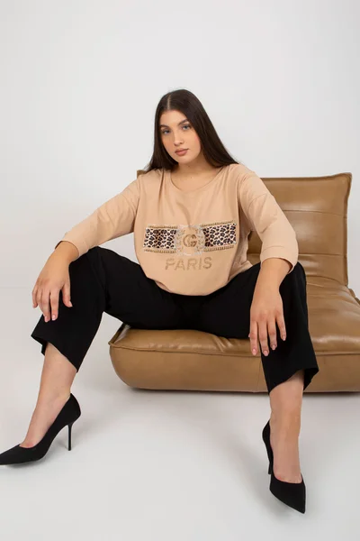 Béžové dámské volné tričko plus size FPrice