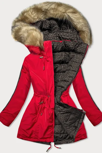 Oboustranný dámský prošívaný kabátek MHM hnědo-červený
