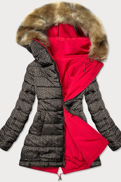 Oboustranný dámský prošívaný kabátek MHM hnědo-červený