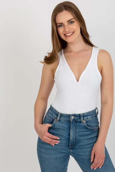 Jemné dámské body na ramínka V-neck FPrice bílé