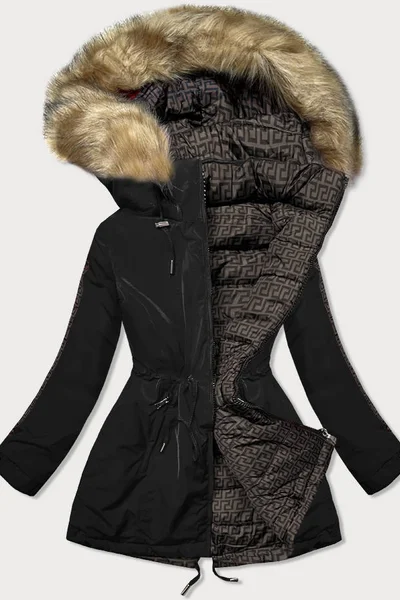 Vzorovaný oboustranný dámský vypasovaný kabát MHM