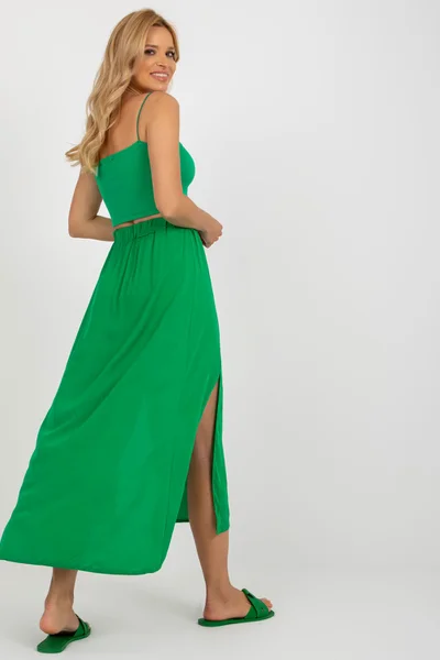 Zelená dámská midi sukně s rozparkem FPrice