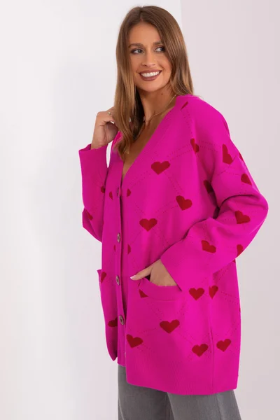 Tmavě růžový dámský svetr se srdíčky FPrice oversize