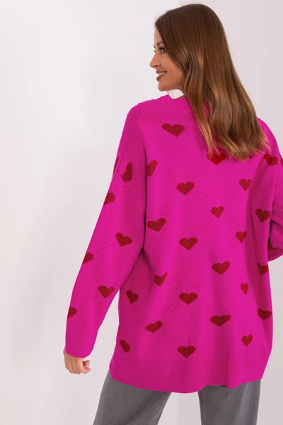 Tmavě růžový dámský svetr se srdíčky FPrice oversize