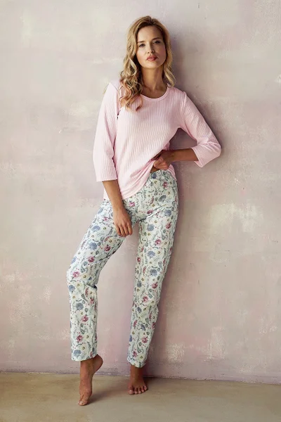 Pastelové dámské pyžamo se vzorovanými kalhotami Taro