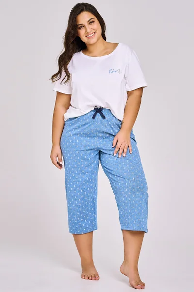 Modro-bílé dámské pyžamo s capri kalhotami Taro plus size