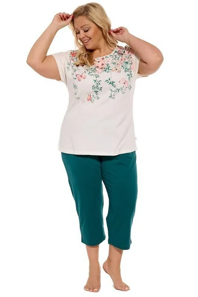 Zeleno-bílé dámské pyžamo plus size Cornette