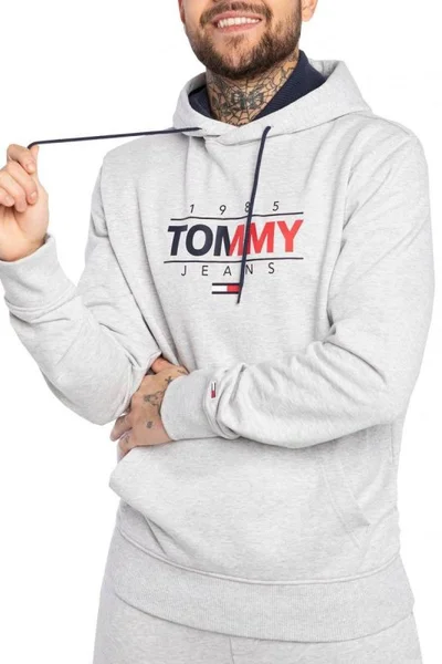 Světle šedá pánská mikina s kapucí Tommy Hilfiger