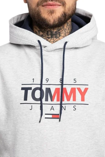 Světle šedá pánská mikina s kapucí Tommy Hilfiger