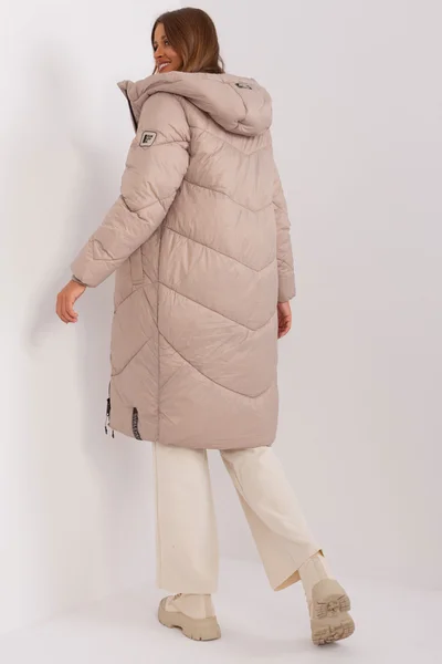 Béžový prošívaný dámský kabát s kapucí FPrice